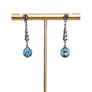 Vintage vibes CLARA BEAU Baby Blue Rhinestone Silver Toned Dangle Earrings